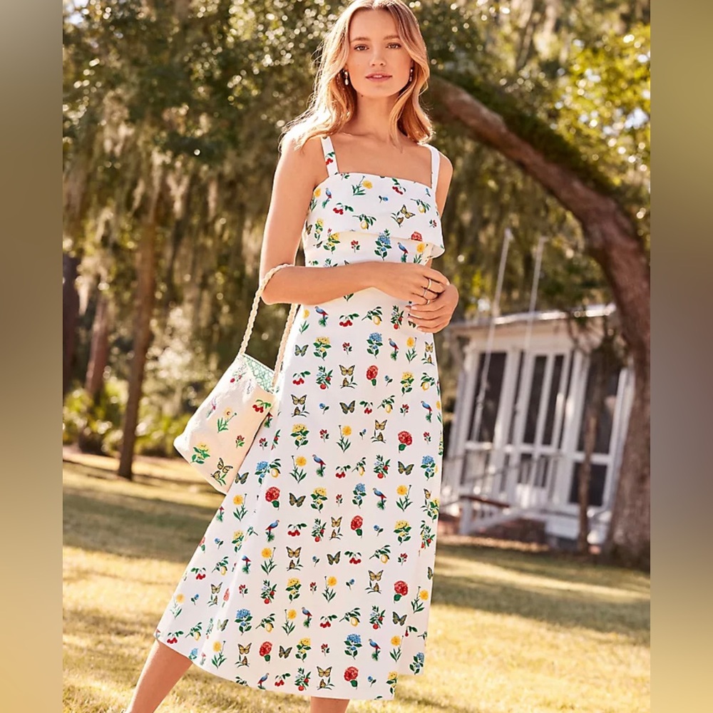 Ann Taylor White Floral & Butterfly Midi Sundress